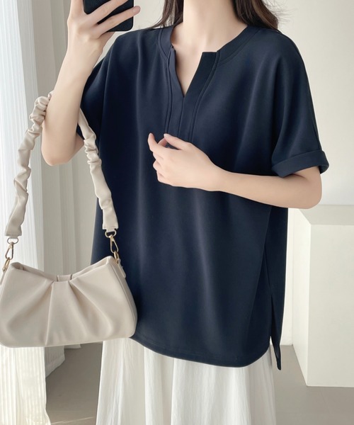 ABITOKYO（アビトーキョー）の「スキッパネックプルオーバー（Tシャツ/カットソー・レディース・チャコールグレー/アイボリー/ブラック・M/L/XL）」の9枚目の写真
