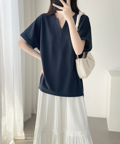 ABITOKYO（アビトーキョー）の「スキッパネックプルオーバー（Tシャツ/カットソー・レディース・チャコールグレー/アイボリー/ブラック・M/L/XL）」の7枚目の写真