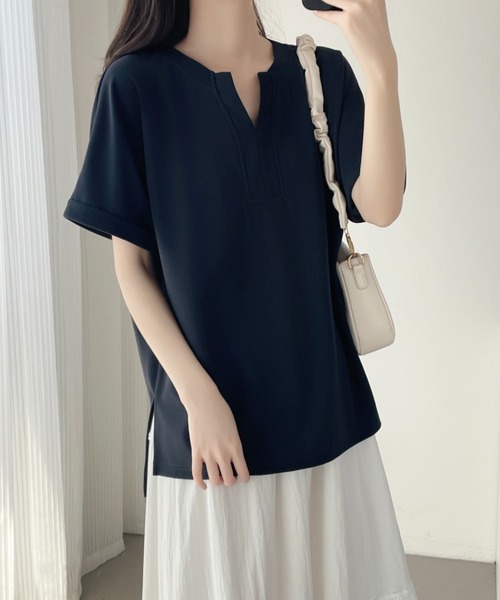 ABITOKYO（アビトーキョー）の「スキッパネックプルオーバー（Tシャツ/カットソー・レディース・チャコールグレー/アイボリー/ブラック・M/L/XL）」の6枚目の写真