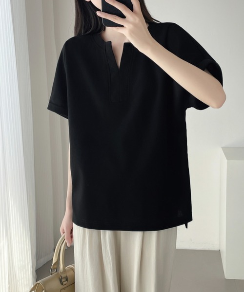 ABITOKYO（アビトーキョー）の「スキッパネックプルオーバー（Tシャツ/カットソー・レディース・チャコールグレー/アイボリー/ブラック・M/L/XL）」の16枚目の写真