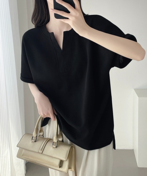 ABITOKYO（アビトーキョー）の「スキッパネックプルオーバー（Tシャツ/カットソー・レディース・チャコールグレー/アイボリー/ブラック・M/L/XL）」の15枚目の写真