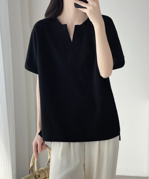 ABITOKYO（アビトーキョー）の「スキッパネックプルオーバー（Tシャツ/カットソー・レディース・チャコールグレー/アイボリー/ブラック・M/L/XL）」の5枚目の写真