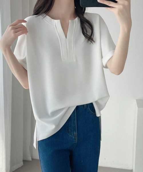 ABITOKYO（アビトーキョー）の「スキッパネックプルオーバー（Tシャツ/カットソー・レディース・チャコールグレー/アイボリー/ブラック・M/L/XL）」の19枚目の写真
