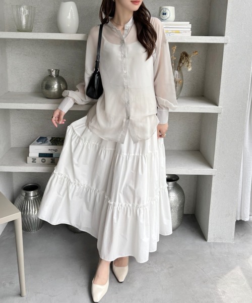 TREOVER(トレオーバー)の「涼しい透け感でオールシーズン大活躍! バンドカラー オーバーサイズシアーシャツ(シャツ/ブラウス・レディース・ライトグレー/ブラック/ライトピンク/オフホワイト/ブルー・FREE)」の14枚目の写真