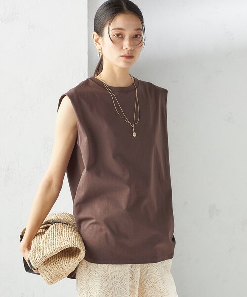tシャツ 「接触冷感」ポンチ ノースリーブ プルオーバー レディース 接触冷感〉ポンチ ノースリーブ プルオーバー（Tシャツ