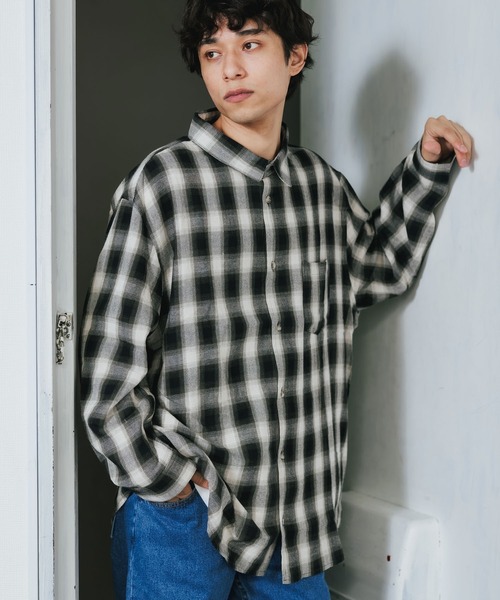 ROOPTOKYO（ループトウキョウ）の「ルーズシルエット オンブレチェック LS 長袖シャツ（シャツ/ブラウス・メンズ・ネイビー/ブラック/グレー・M）」の2枚目の写真