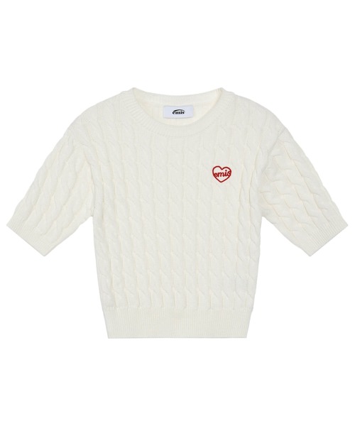 EMIS(イミス)の「HEART CABLE CROPPED KNIT TOP(ニット/セーター・レディース・アイボリー/ネイビー/レッド・FREE)」の4枚目の写真