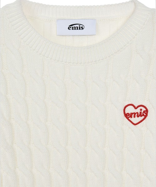 EMIS(イミス)の「HEART CABLE CROPPED KNIT TOP(ニット/セーター・レディース・アイボリー/ネイビー/レッド・FREE)」の6枚目の写真
