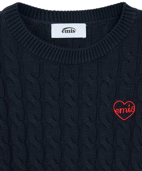EMIS(イミス)の「HEART CABLE CROPPED KNIT TOP(ニット/セーター・レディース・アイボリー/ネイビー/レッド・FREE)」の9枚目の写真