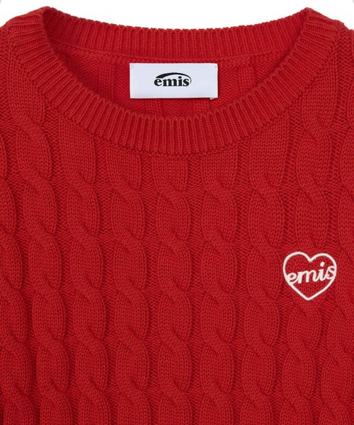 EMIS(イミス)の「HEART CABLE CROPPED KNIT TOP(ニット/セーター・レディース・アイボリー/ネイビー/レッド・FREE)」の12枚目の写真