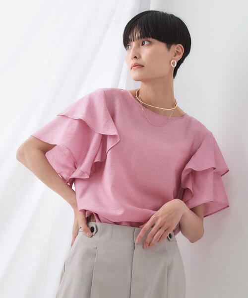AD2006 archive OLD フリルブラウスドッキングポロシャツ 00s AMBIDEX Store △○80satin frill puff ブラウス(F CHACOAL
