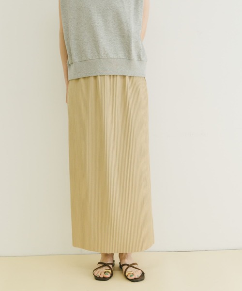 ITEMS URBANRESEARCH（アイテムズ アーバンリサーチ）の「セルフカットプリーツスカート（スカート・レディース・グリーン/ベージュ/チャコールグレー・FREE）」の4枚目の写真