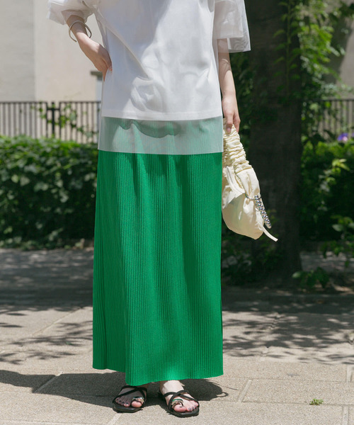 ITEMS URBANRESEARCH（アイテムズ アーバンリサーチ）の「セルフカットプリーツスカート（スカート・レディース・グリーン/ベージュ/チャコールグレー・FREE）」の10枚目の写真