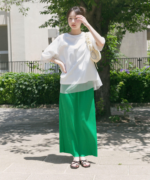 ITEMS URBANRESEARCH（アイテムズ アーバンリサーチ）の「セルフカットプリーツスカート（スカート・レディース・グリーン/ベージュ/チャコールグレー・FREE）」の14枚目の写真