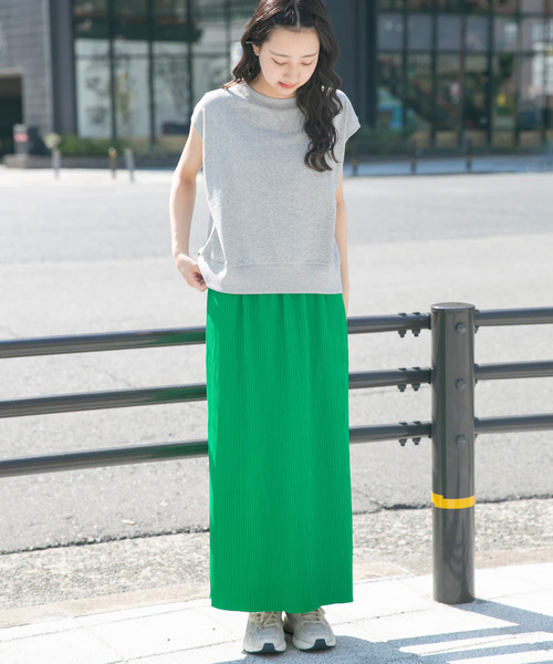 ITEMS URBANRESEARCH（アイテムズ アーバンリサーチ）の「セルフカットプリーツスカート（スカート・レディース・グリーン/ベージュ/チャコールグレー・FREE）」の19枚目の写真