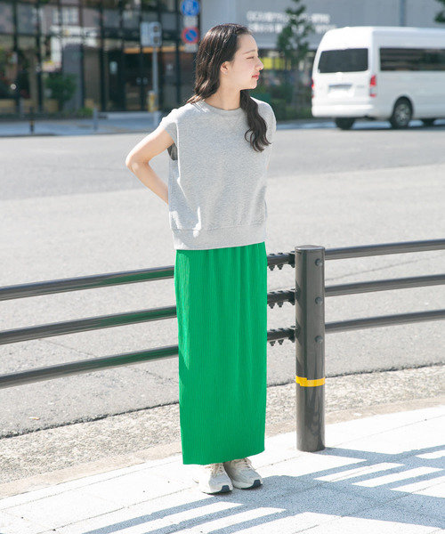 ITEMS URBANRESEARCH（アイテムズ アーバンリサーチ）の「セルフカットプリーツスカート（スカート・レディース・グリーン/ベージュ/チャコールグレー・FREE）」の20枚目の写真