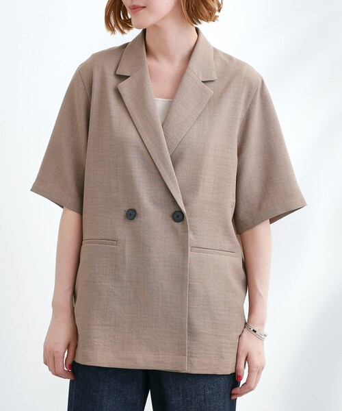 grove(グローブ)の「軽やかに羽織れて、きちんと見え ハーフスリーブテーラードジャケット(テーラードジャケット・レディース・ナチュラル/ベージュ/ネイビー・02/03)」の18枚目の写真