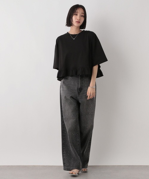 LOWRYS FARM（ローリーズファーム）の「スソフリルＴＥＥ　499875（Tシャツ/カットソー・レディース・ベージュ/オフホワイト/ブラック・LONG/SHORT）」の4枚目の写真