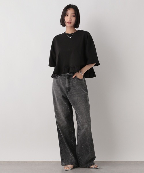 LOWRYS FARM（ローリーズファーム）の「スソフリルＴＥＥ　499875（Tシャツ/カットソー・レディース・ベージュ/オフホワイト/ブラック・LONG/SHORT）」の6枚目の写真