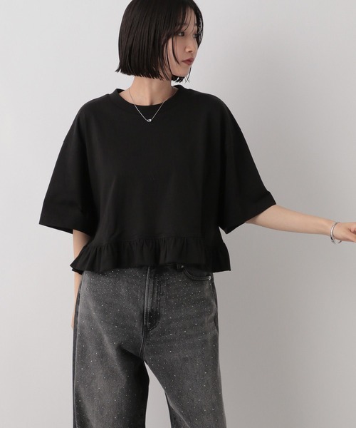 LOWRYS FARM（ローリーズファーム）の「スソフリルＴＥＥ　499875（Tシャツ/カットソー・レディース・ベージュ/オフホワイト/ブラック・LONG/SHORT）」の7枚目の写真