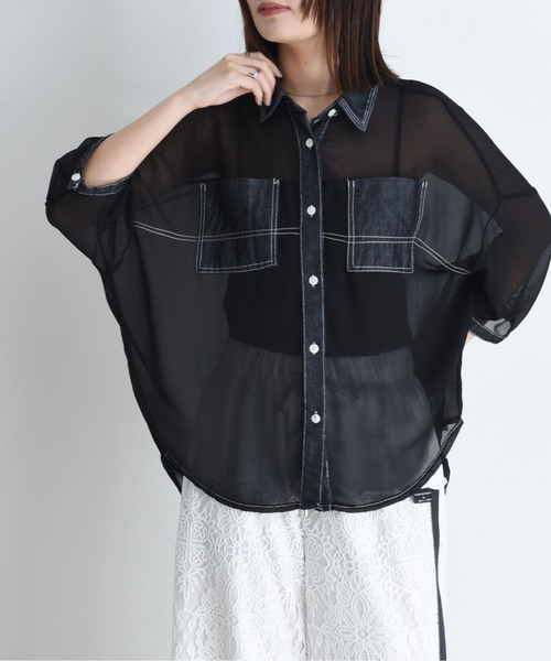 デニムMIXシアーチュニックシャツ Eimee Law│Eimee Law & LHELBIE