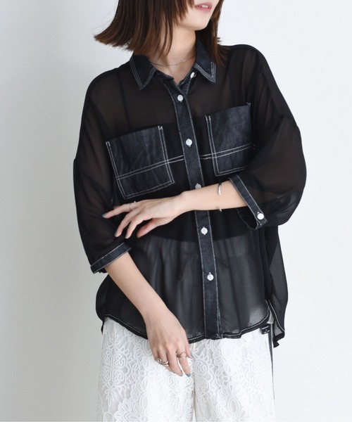 デニムMIXシアーチュニックシャツ Eimee Law│Eimee Law & LHELBIE