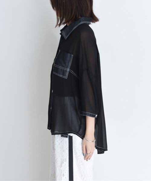 デニムMIXシアーチュニックシャツ Eimee Law│Eimee Law & LHELBIE