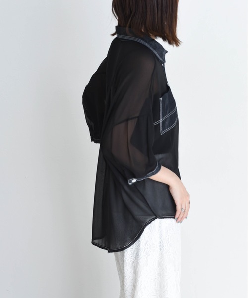 新品　今季　新作　いエイミーロウ　デニムMIXドロストシャツ　ブラック デニムMIXドロストシャツ Eimee Law│Eimee Law & LHELBIE 公式