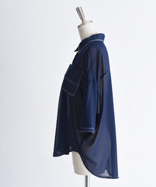 新品　今季　新作　エイミーロウ　デニムMIXドロストシャツ　ブラック 新品 今季 新作 いエイミーロウ デニムMIXドロストシャツ