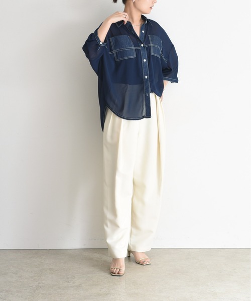 デニムMIXシアーチュニックシャツ Eimee Law│Eimee Law & LHELBIE 