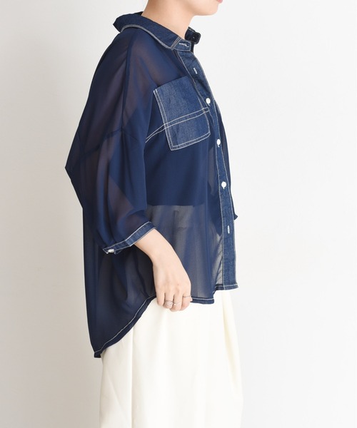 新品　今季　新作　エイミーロウ　デニムMIXドロストシャツ　ブラック デニムMIXドロストシャツ Eimee Law│Eimee Law & LHELBIE 公式