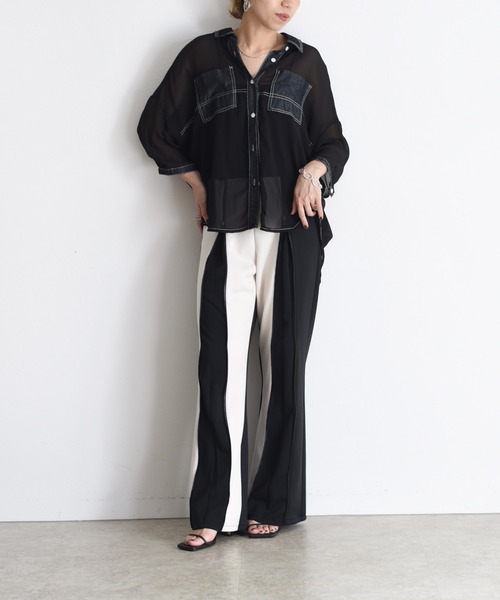 デニムMIXシアーチュニックシャツ Eimee Law│Eimee Law & LHELBIE