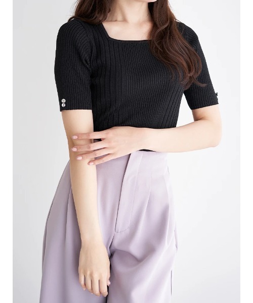 LUDIC PARK(ルディックパーク)の「【接触冷感】リネンライクスクエアネックニット(Tシャツ/カットソー・レディース・グリーン/ネイビー/パープル/ブラック/オフホワイト/ワインレッド・M/L)」の16枚目の写真