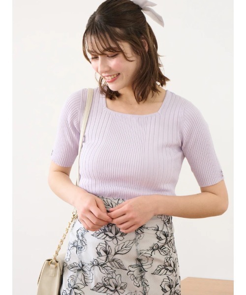 LUDIC PARK(ルディックパーク)の「【接触冷感】リネンライクスクエアネックニット(Tシャツ/カットソー・レディース・グリーン/ネイビー/パープル/ブラック/オフホワイト/ワインレッド・M/L)」の13枚目の写真