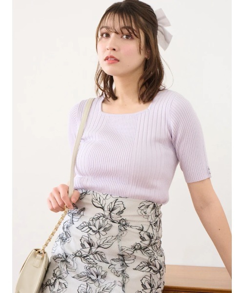 LUDIC PARK(ルディックパーク)の「【接触冷感】リネンライクスクエアネックニット(Tシャツ/カットソー・レディース・グリーン/ネイビー/パープル/ブラック/オフホワイト/ワインレッド・M/L)」の12枚目の写真