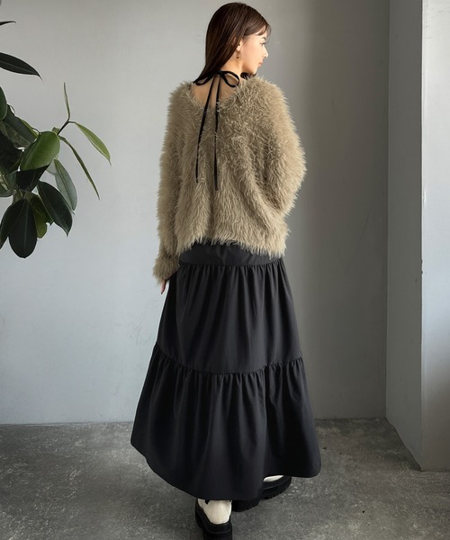 classicalelf(クラシカルエルフ)の「二度見の華やかさ。シャギーニット×ティアードキャミワンピースセット(セットアイテム)(ワンピース・レディース・ブルー系その他/ブラック×グレー/ブラック×ベージュ・X-LARGE/SMALL/MEDIUM/LARGE)」の6枚目の写真