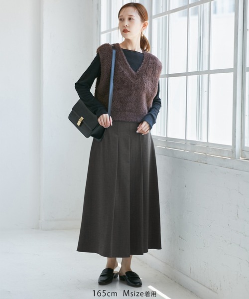 ROPE' PICNIC(ロペピクニック)の「レディハンサムシリーズ ウールライクタックキルトスカート/セットアップ対応(スカート・レディース・ライトグレー/ベージュ系その他2/ネイビー/ブラック系その他/グレー・S/M/L)」の21枚目の写真