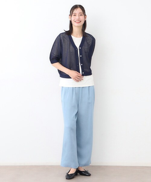 LAURA ASHLEY（ローラアシュレイ）の「【STORY掲載！/リネン混／体型カバーにおすすめ】フィッシュネット カーディガン（カーディガン/ボレロ・レディース・ライトベージュ/ネイビー・38/40）」の8枚目の写真