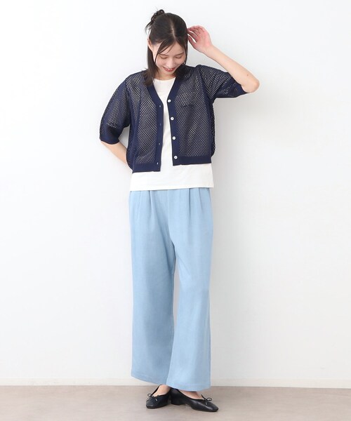 LAURA ASHLEY / ローラ アシュレイ 【リネン混／体型カバーにおすすめ】フィッシュネット カーディガン リネン混／体型カバーにおすすめ】フィッシュネット