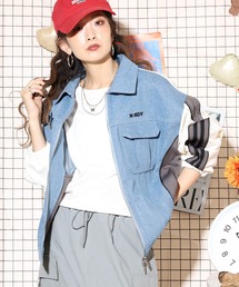 NERDY（ノルディ）の「デニムミックストラックトップ（ジャージ）」