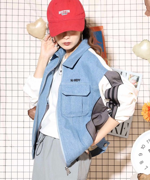 NERDY トラックジャケット カーキ ノルディ NERDY W'S DENIM MIX TRACK
