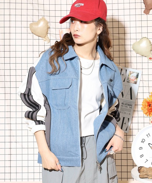 NERDY（ノルディ）の「デニムミックストラックトップ（ジャージ・レディース・ベージュ/レッド/カーキ・M/L/S）」の5枚目の写真