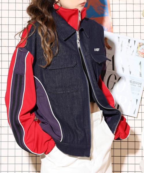NERDY（ノルディ）の「デニムミックストラックトップ（ジャージ・レディース・ベージュ/レッド/カーキ・M/L/S）」の19枚目の写真