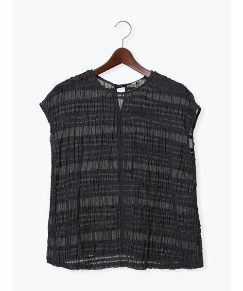 Te chichi（テチチ）の「ミニフリルボーダーブラウス（シャツ/ブラウス・レディース・オフホワイト/チャコールグレー・F）」の5枚目の写真