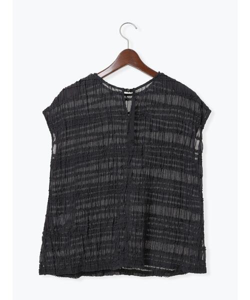 Te chichi（テチチ）の「ミニフリルボーダーブラウス（シャツ/ブラウス・レディース・オフホワイト/チャコールグレー・F）」の6枚目の写真