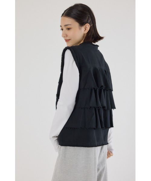 RODEO CROWNS WIDE BOWL（ロデオクラウンズワイドボウル）の「バックフリルベスト（ベスト・レディース・ブルー/ブラック/カーキ・FREE）」の2枚目の写真