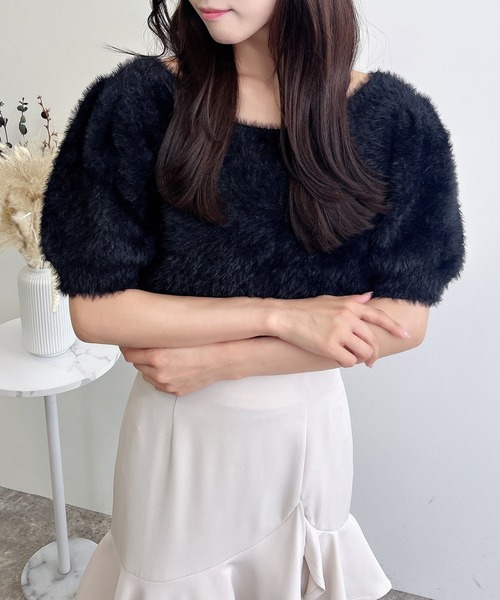 INGNI(イング)の「バックリボンフェザーヤーン半袖ニット(ニット/セーター・レディース・ピンク/オフホワイト/ブラック/グレー系その他・M)」の20枚目の写真