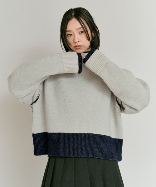 セール】リバーシブル バイカラー ニット トップス / Reversible