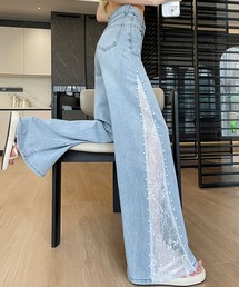 GLAMOROUS JANE | サイドレース切替パールビジュー付フレアデニムパンツ(その他パンツ)