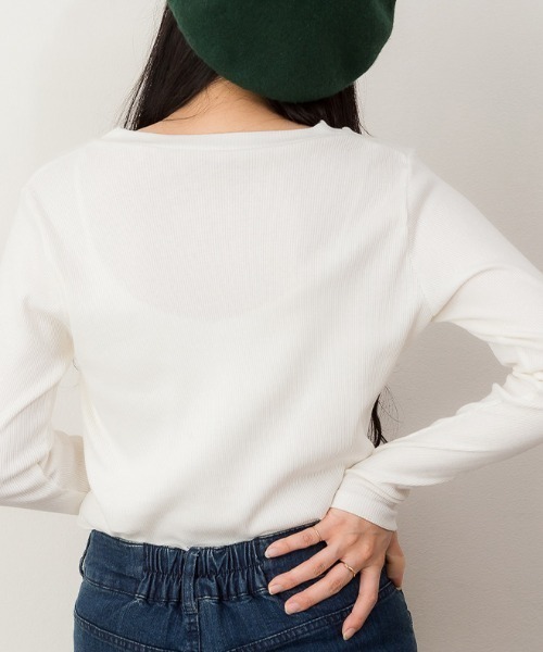 RCD(アールシーディー)の「リブクルーネック長袖Tシャツ(Tシャツ/カットソー・レディース・オフホワイト/ベージュ/ブラック・L/M/3L/LL)」の13枚目の写真